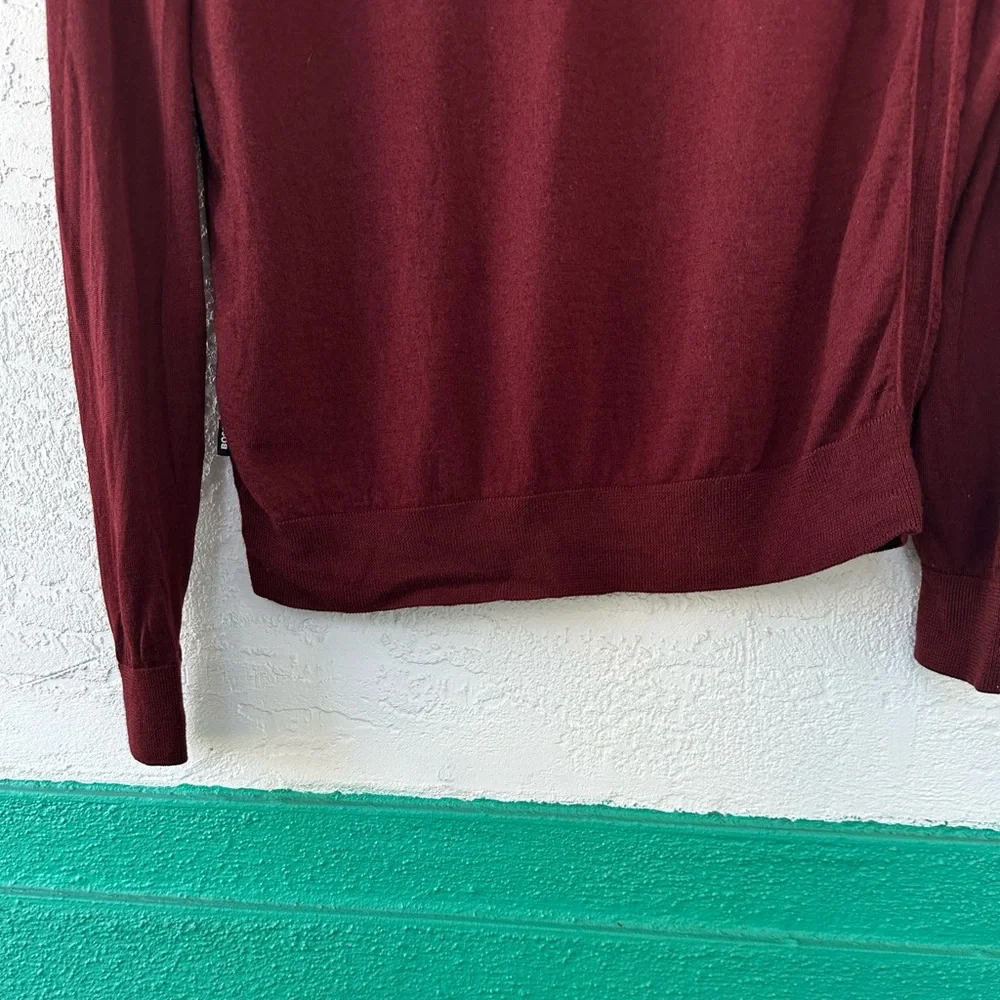 Hugo Boss Virgin Wool Polo V Neck Long Sleeve Maroon Large Soft Mens Sweater